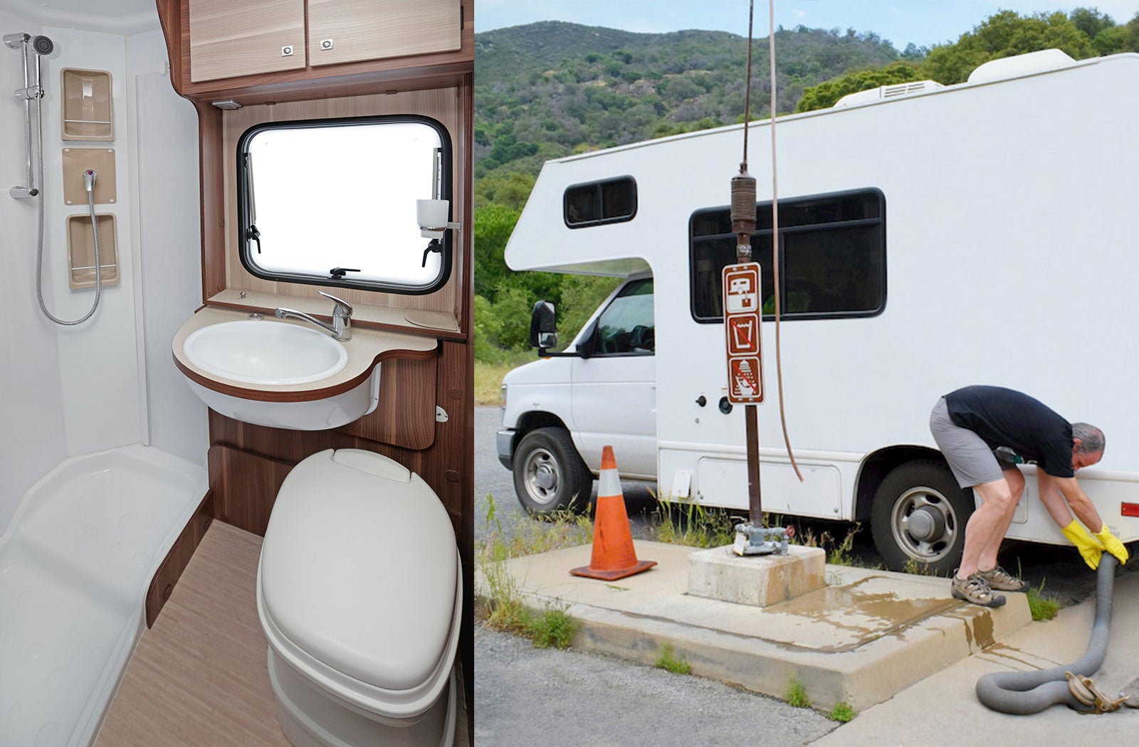 Portable RV/camper toilet and holding tank setup in Magnolia, Arkansas